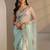 sea green floral embroidered organza saree