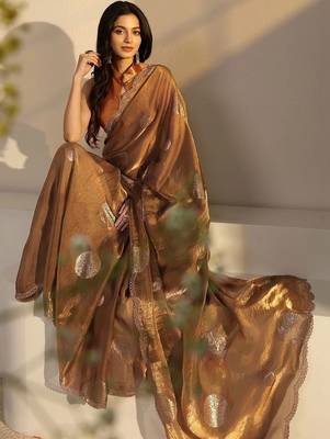 bronze beads and stones tissue saree 1