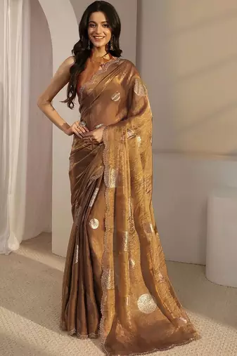 bronze beads and stones tissue saree