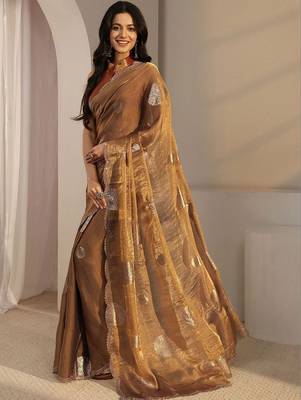 bronze beads and stones tissue saree 3