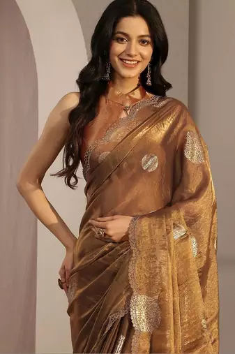 bronze beads and stones tissue saree