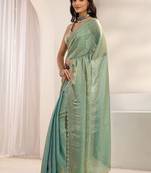 teal beads and stones tissue saree