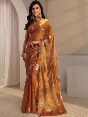 gold woven design zari tissue saree 2