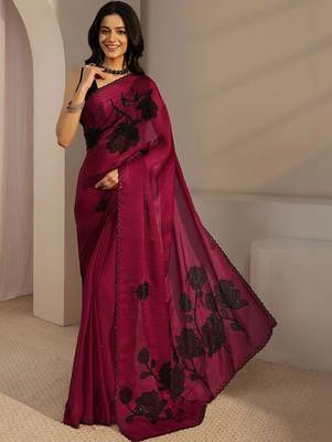 burgundy floral beads and stones tissue saree 2