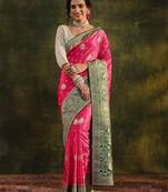pink ethnic motifs zari satin heavy work saree