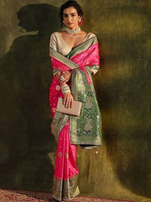 pink ethnic motifs zari satin heavy work saree 3