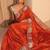 orange embellished satin saree with animal motif border