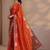 orange embellished satin saree with animal motif border
