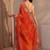 orange embellished satin saree with animal motif border