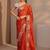 orange embellished satin saree with animal motif border