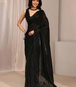 Black floral beads and stones organza saree