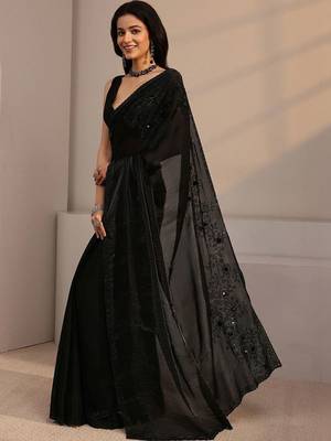 black beads and stones tissue saree 3