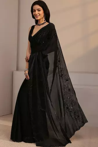 black beads and stones tissue saree