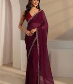 maroon beads and stones georgette saree