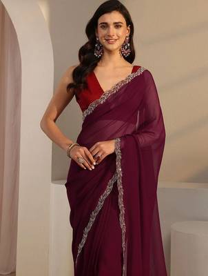 maroon beads and stones georgette saree 5