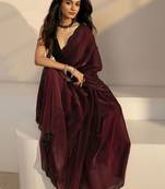 maroon floral embroidered organza saree