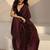 maroon floral embroidered organza saree