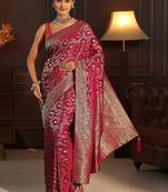 magenta floral zari brocade saree