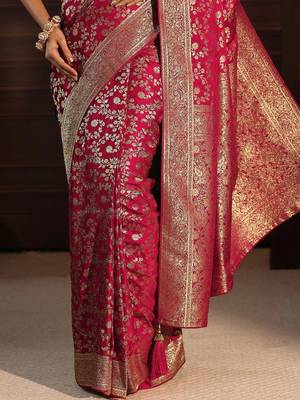 magenta floral zari brocade saree 3