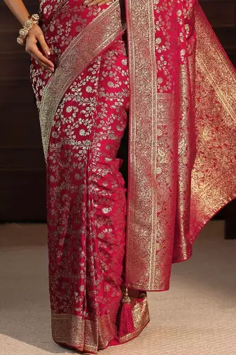 magenta floral zari brocade saree