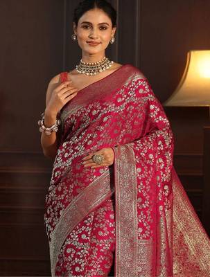 magenta floral zari brocade saree 4