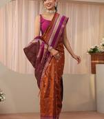 brown woven design zari silk blend saree