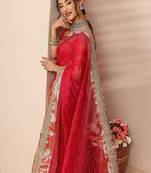 red woven design zari silk blend saree