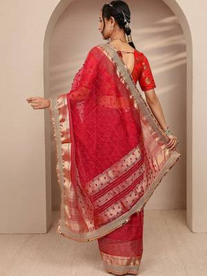 red woven design zari silk blend saree 5
