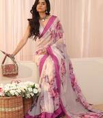 off white floral georgette saree