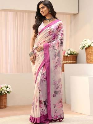 off white floral georgette saree 2