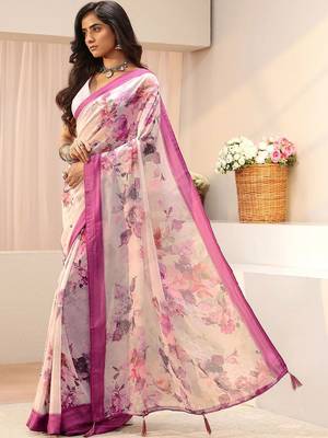 off white floral georgette saree 3