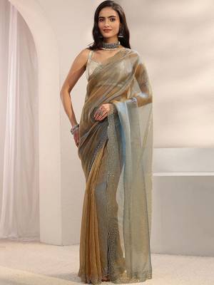 gold beads and stones tissue saree 2