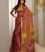 rust floral embroidered tissue saree