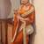 orange striped textured chiffon saree