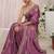purple floral embroidered satin saree