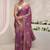 purple floral embroidered satin saree