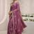 purple floral embroidered satin saree