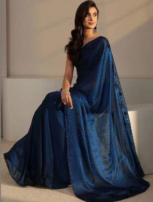 blue embroidered tissue saree 1