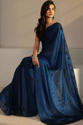 blue embroidered tissue saree