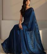 blue embroidered tissue saree