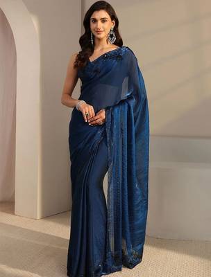 blue embroidered tissue saree 2