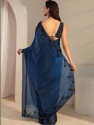 blue embroidered tissue saree 4