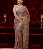 rose floral embroidered tissue saree