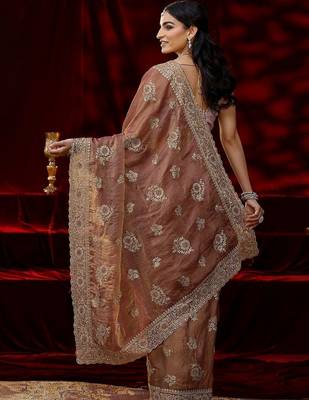 rose floral embroidered tissue saree 3
