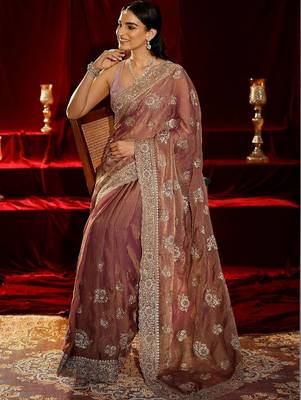 rose floral embroidered tissue saree 4