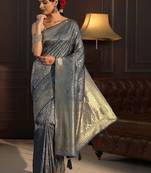 blue woven design zari silk blend saree