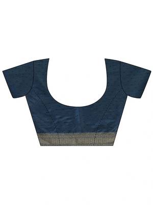 blue woven design zari silk blend saree 2