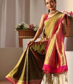 olive woven design zari silk blend saree