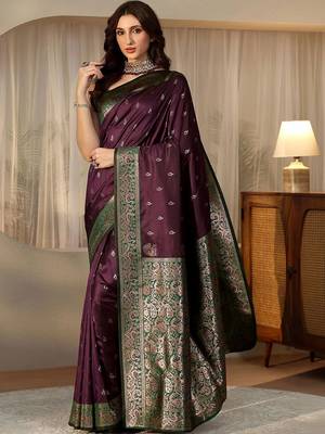 purple banarasi silk blend saree 2