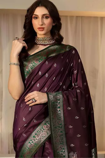 purple banarasi silk blend saree